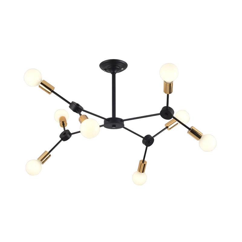 Black Metal Branch Chandelier Pendant Light - Contemporary 8-Light Ceiling Fixture For Bedroom