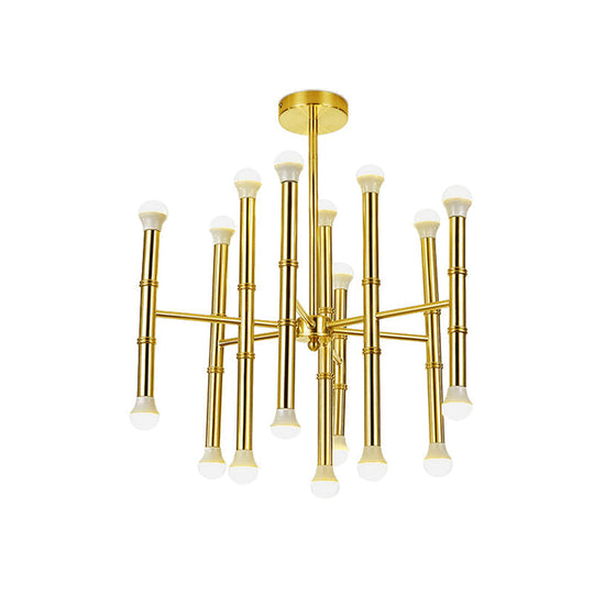 Sleek Tube Chandelier Gold Pendant Light - Modern Metallic 18-Bulb Ceiling Fixture For Living Room