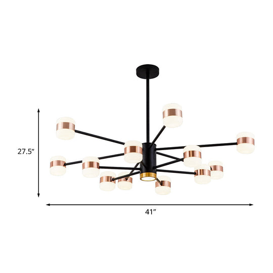 Modern 12-Light Black Iron Chandelier Pendant With Oval Acrylic Shade