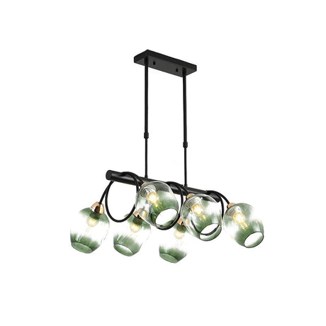 Contemporary Blue Glass Bud Pendant Chandelier With 6 Bulbs And Dimpled Gradual Design