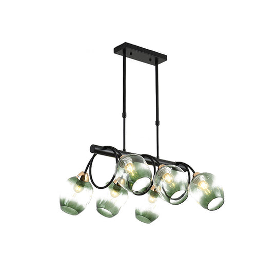 Contemporary Blue Glass Bud Pendant Chandelier With 6 Bulbs And Dimpled Gradual Design