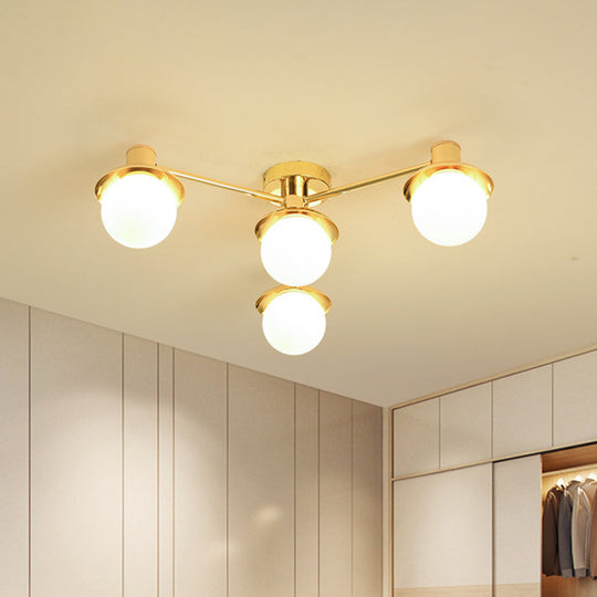 Modernist Radial Metal Flush Mount Light With Brass Finish - 4-Light Flushmount For Bedroom