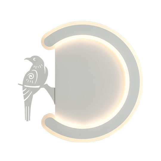 Contemporary Acrylic C-Shape Wall Sconce Light With Bird Design Led Lamp In Warm/White
