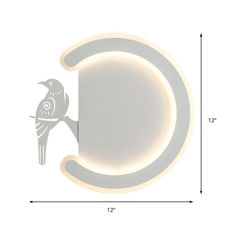 Contemporary Acrylic C-Shape Wall Sconce Light With Bird Design Led Lamp In Warm/White