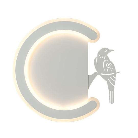 Contemporary Acrylic C-Shape Wall Sconce Light With Bird Design Led Lamp In Warm/White