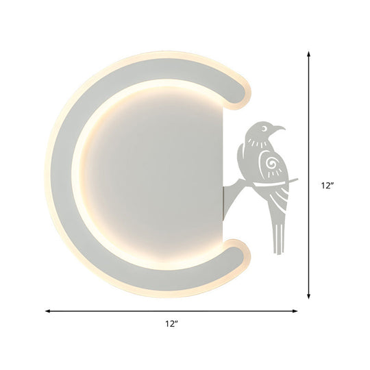 Contemporary Acrylic C-Shape Wall Sconce Light With Bird Design Led Lamp In Warm/White