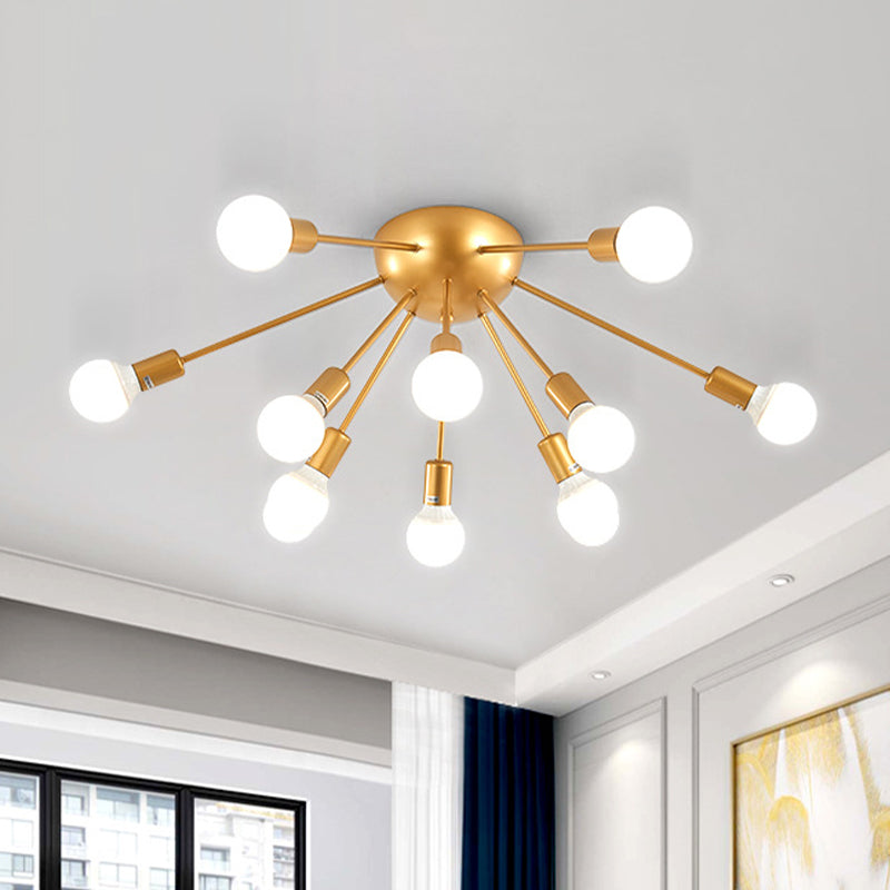 Modern 12 - Light Brass Sputnik Semi Flush Ceiling Light For Living Room