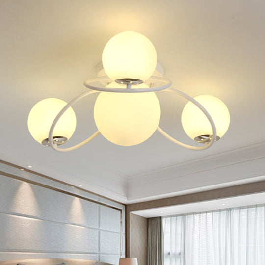 Modern White/Black Flush Mount Ceiling Light With Round Milk Glass Shade - 4 - Bulb Bedroom Lighting