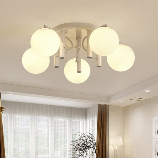 Modern 5 Bulb Cream Glass Flushmount Ceiling Light - White/Black Global Semi Flush