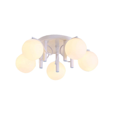 Modern 5 Bulb Cream Glass Flushmount Ceiling Light - White/Black Global Semi Flush