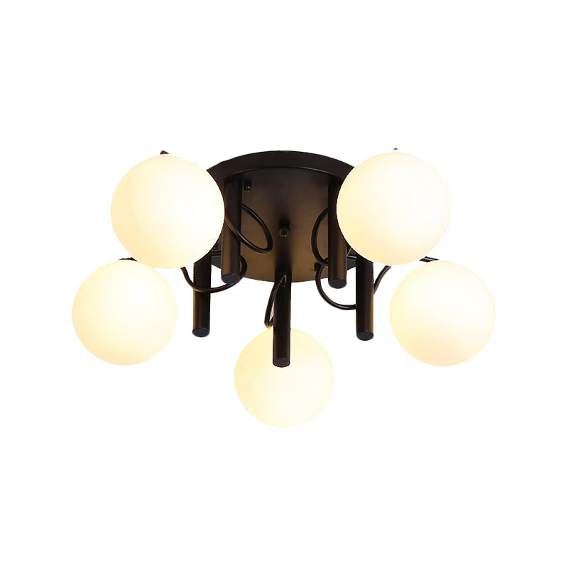 Modern 5 Bulb Cream Glass Flushmount Ceiling Light - White/Black Global Semi Flush