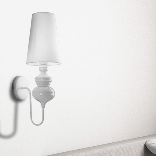 Contemporary Fabric Barrel Wall Mount Light - Bedroom Sconce (Black/Silver/White) White