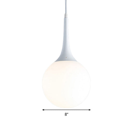 Contemporary Globe Pendant Light - Wide Hanging Ceiling Fixture In White Glass 1 12/14/16 Width