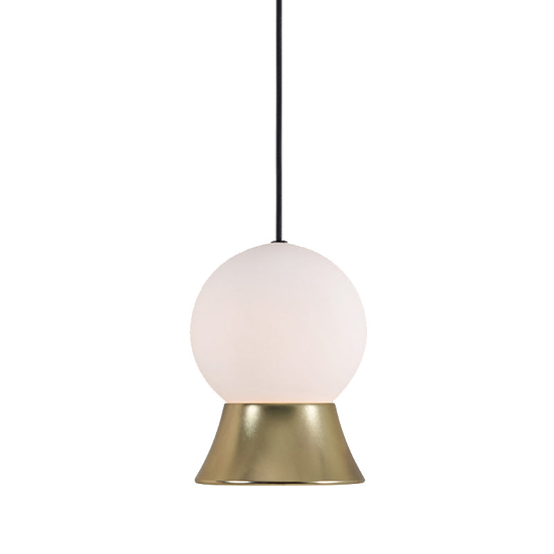 Modern White Glass Globe Pendant Light With Gold/Black Metal Shade