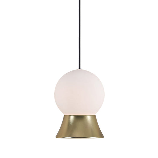 Modern White Glass Globe Pendant Light With Gold/Black Metal Shade