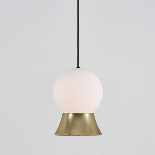Postmodern White Glass Globe Pendant Light With Gold/Black Metal Shade