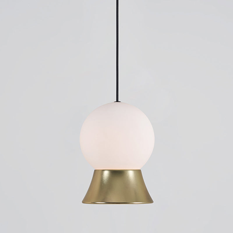 Modern White Glass Globe Pendant Light With Gold/Black Metal Shade