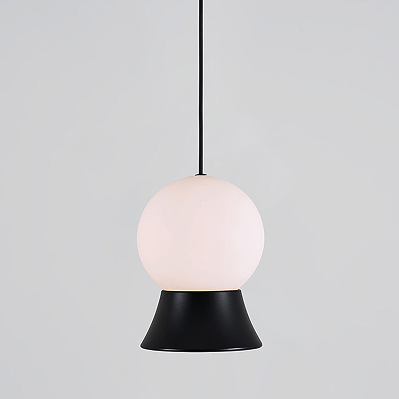 Postmodern White Glass Globe Pendant Light With Gold/Black Metal Shade