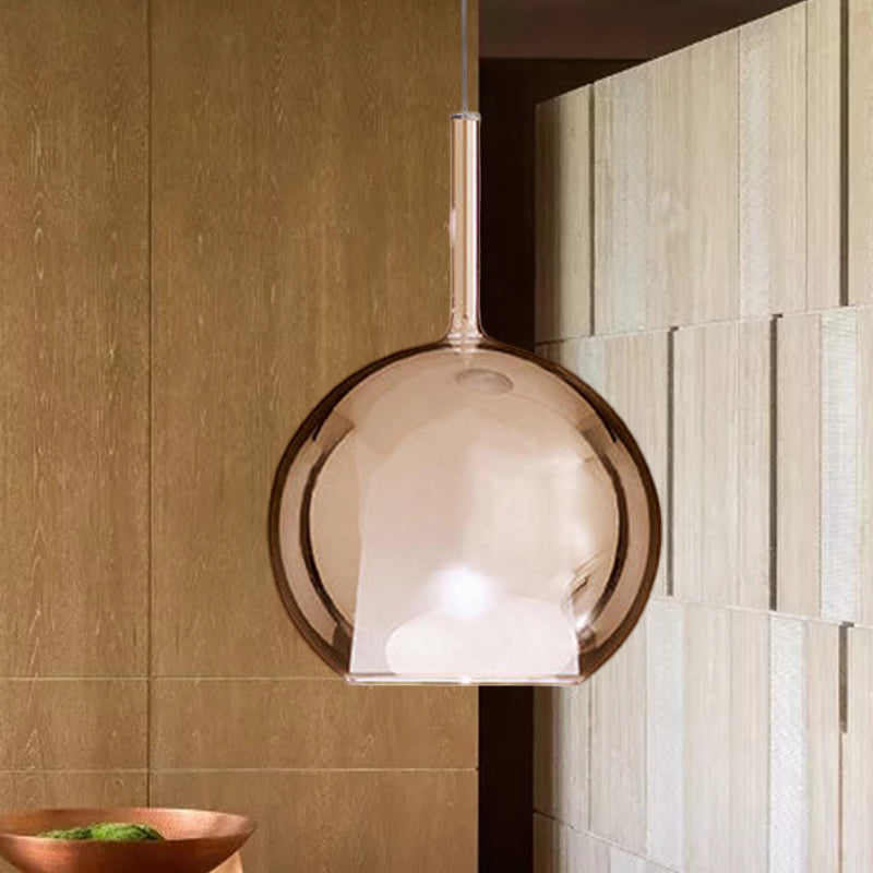 Contemporary Cognac Glass Globe Pendant Light Fixture – Dining Room Hanging Kit 6’/8’/10’ Wide