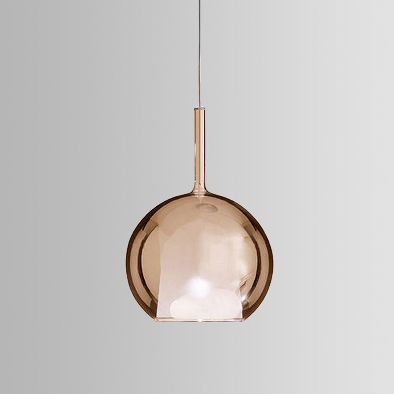 Contemporary Cognac Glass Globe Pendant Light Fixture – Dining Room Hanging Kit 6’/8’/10’ Wide