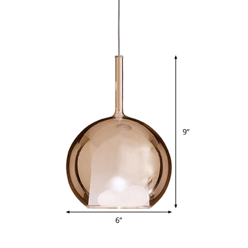 Contemporary Cognac Glass Globe Pendant Light Fixture – Dining Room Hanging Kit 6’/8’/10’ Wide
