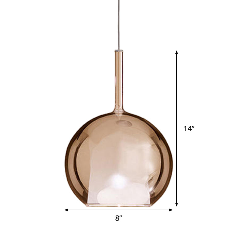 Contemporary Cognac Glass Globe Pendant Light Fixture – Dining Room Hanging Kit 6’/8’/10’ Wide
