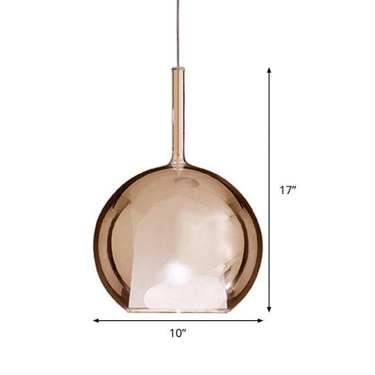 Contemporary Cognac Glass Globe Pendant Light - 1 Dining Room Hanging Fixture Kit 6/8/10 Wide