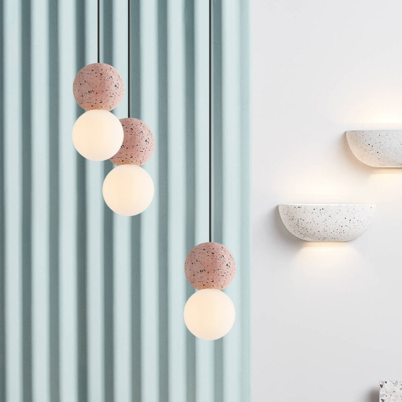 Modern Glass & Terrazzo Double Ball Pendant Light - Pink/Grey