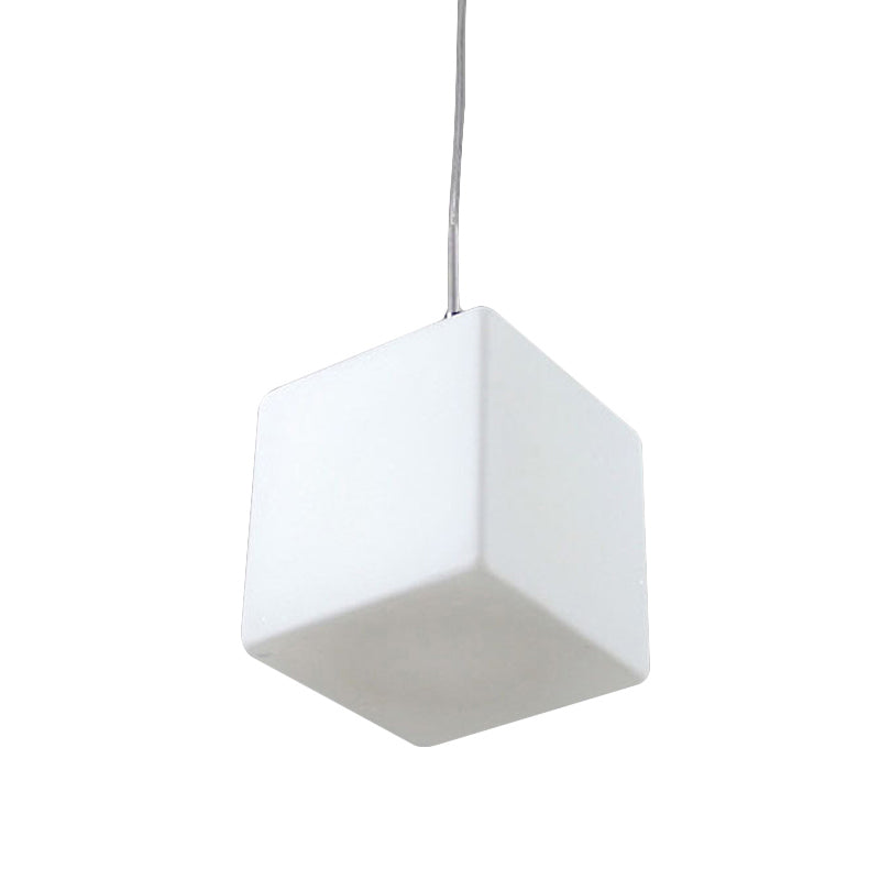 Minimalist Hanging Glass Pendant Light - White Cubic Design 5’/6’/8’ Width
