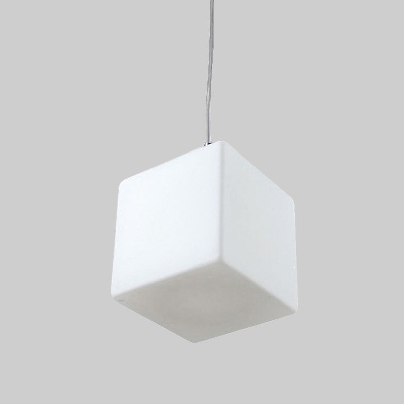 Minimalist Hanging Glass Pendant Light - White Cubic Design 5’/6’/8’ Width