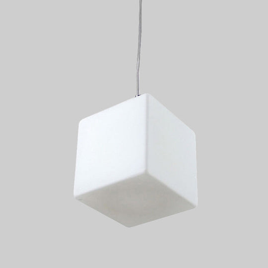 Minimalist Hanging Glass Pendant Light - White Cubic Design 5’/6’/8’ Width