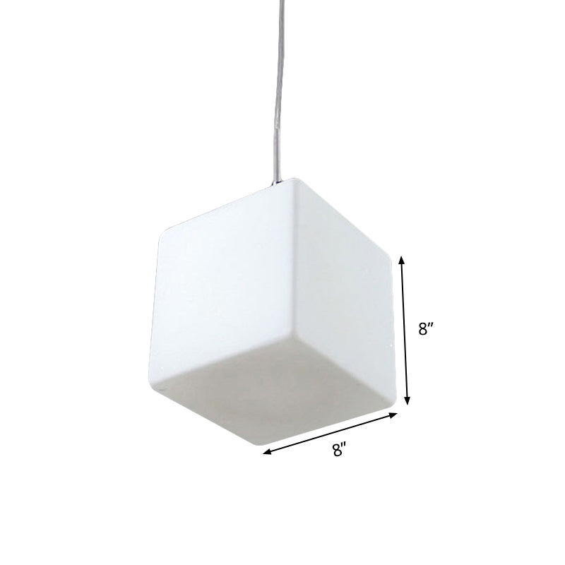 Minimalist Hanging Glass Pendant Light - White Cubic Design 5’/6’/8’ Width