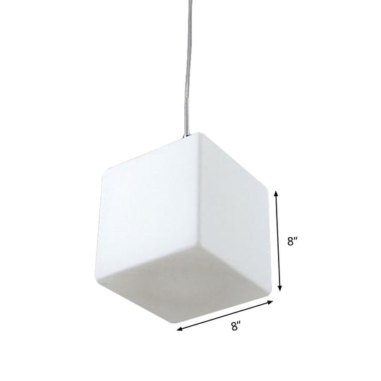Minimalist Hanging Glass Pendant Light - White Cubic Design 5’/6’/8’ Width