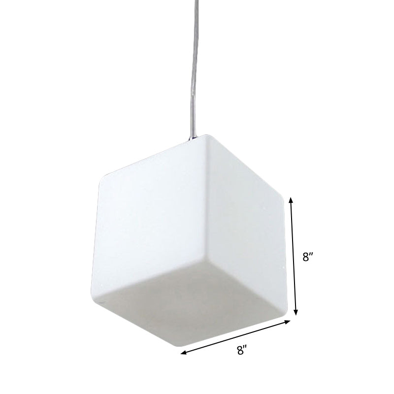 Minimalist Hanging Glass Pendant Light - White Cubic Design 5’/6’/8’ Width