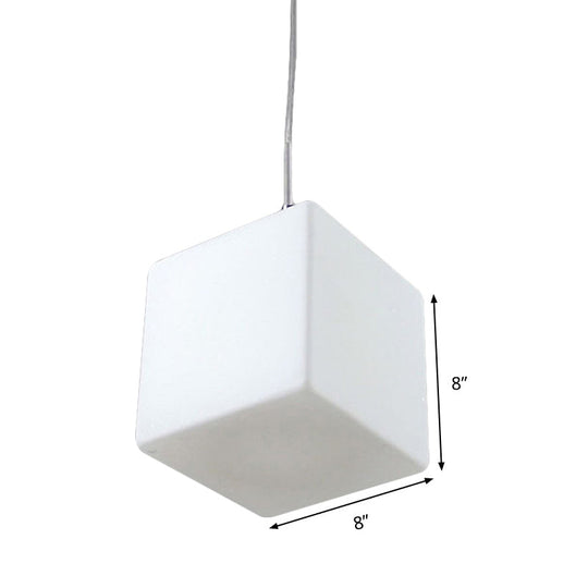 Minimalist Hanging Glass Pendant Light - White Cubic Design 5’/6’/8’ Width