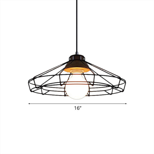 Retro Metal Pendant Light With Barrel/Cylinder Cage Shade - Bedroom Hanging Lamp In Black