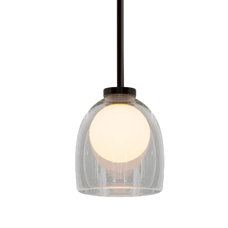 Modern Smoke Gray/Clear Glass Bell Pendant Light - 1-Light Dining Room Hanging Lamp Kit