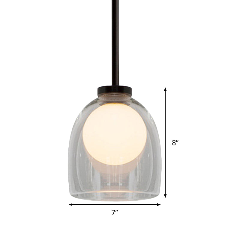 Modern Smoke Gray/Clear Glass Bell Pendant Light - 1-Light Dining Room Hanging Lamp Kit