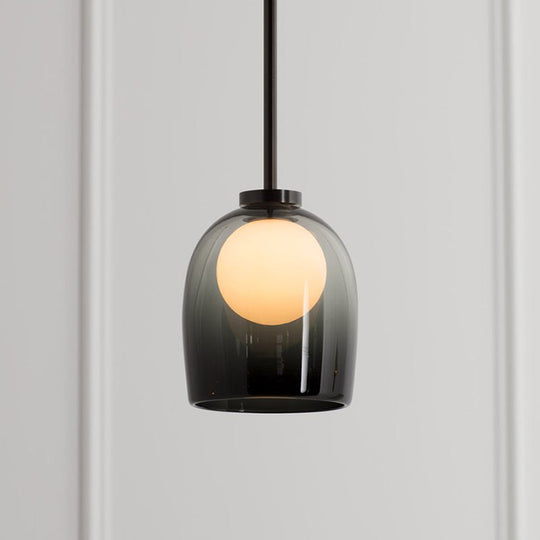Modern Smoke Gray/Clear Glass Bell Pendant Light - 1-Light Dining Room Hanging Lamp Kit