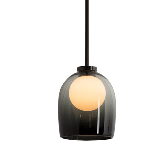 Modern Smoke Gray/Clear Glass Bell Pendant Light - 1-Light Dining Room Hanging Lamp Kit