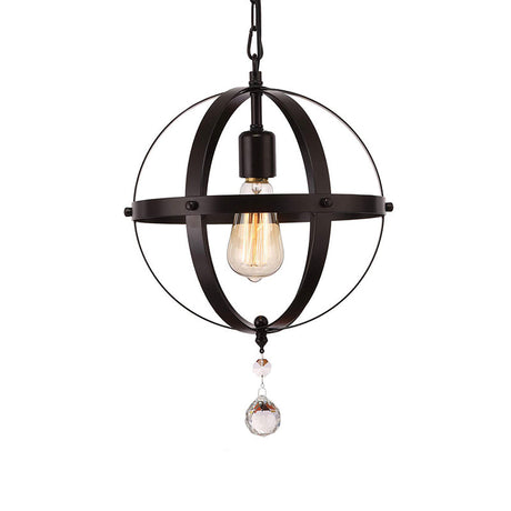 Vintage Black Metal Pendant Light For Dining Room - Globe Hanging Ceiling Lighting