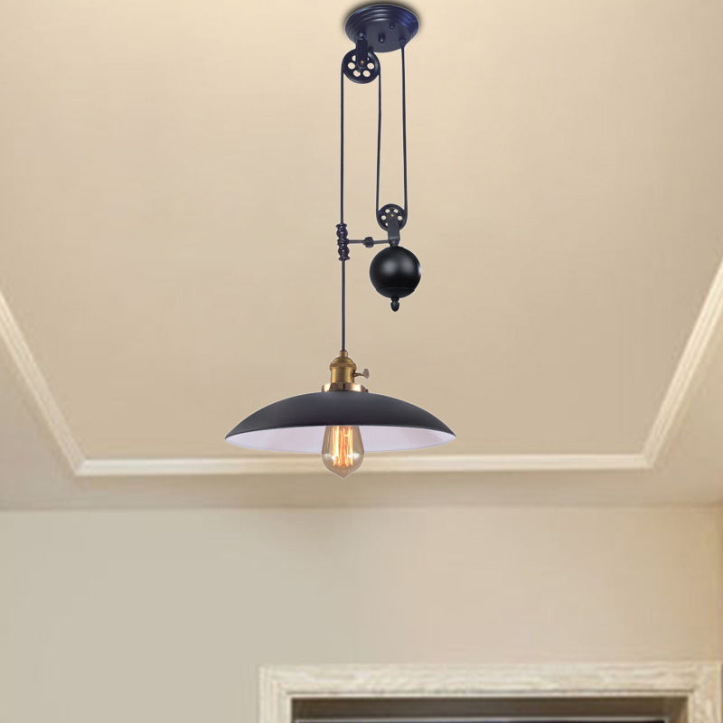 Industrial Dome Metal Ceiling Light - Black/White/Red Black