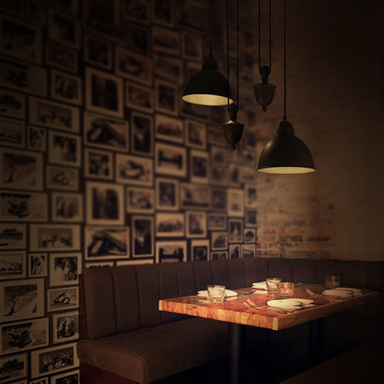 Industrial Dome Pendant Ceiling Light In Antique Bronze With 2 Lights