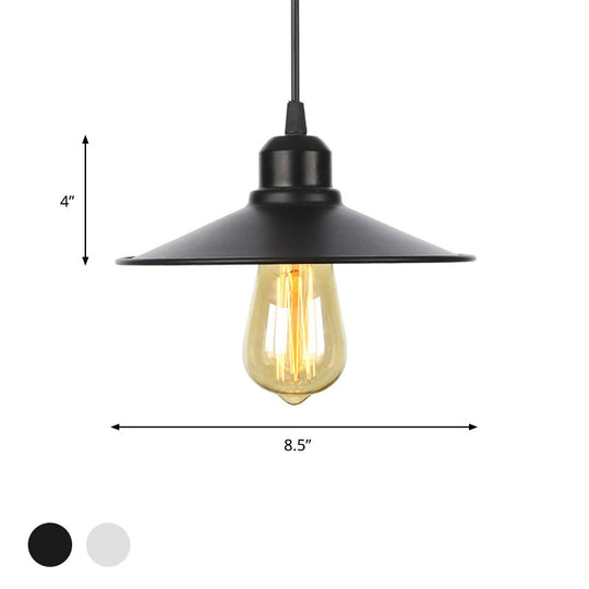 Farmhouse Pendant Light Fixture With Metal Shade - 1 Indoor Hanging In Black/White
