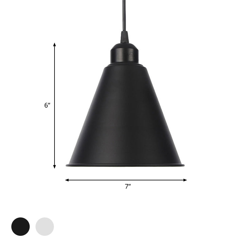 Farmhouse Pendant Light Fixture With Metal Shade - 1 Indoor Hanging In Black/White
