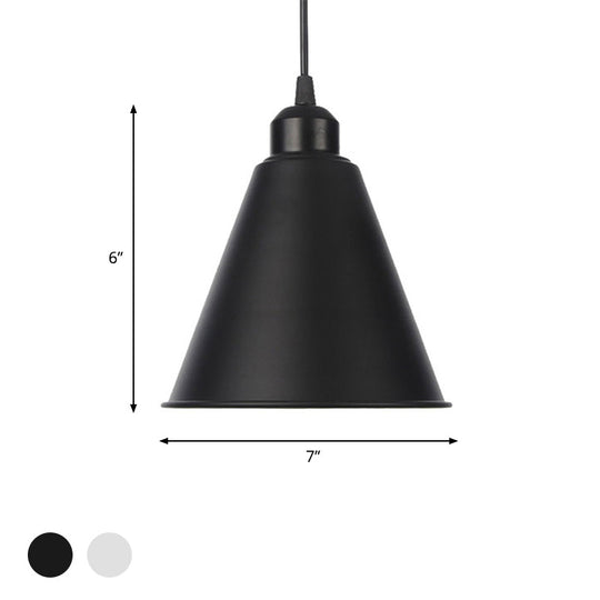 Farmhouse Pendant Light Fixture With Metal Shade - 1 Indoor Hanging In Black/White