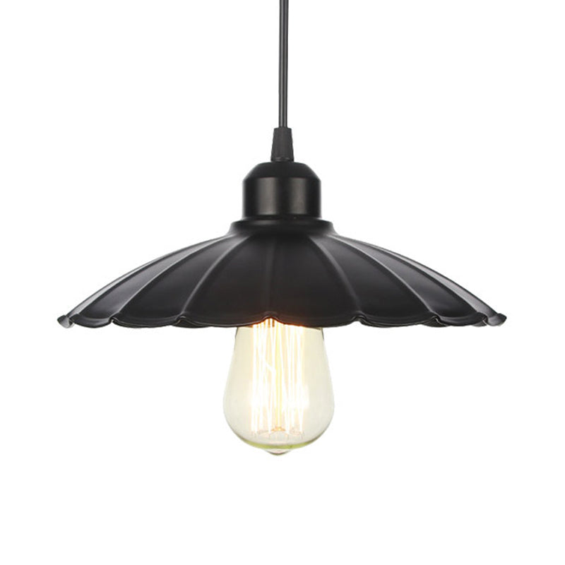Farmhouse Pendant Light Fixture With Metal Shade - 1 Indoor Hanging In Black/White