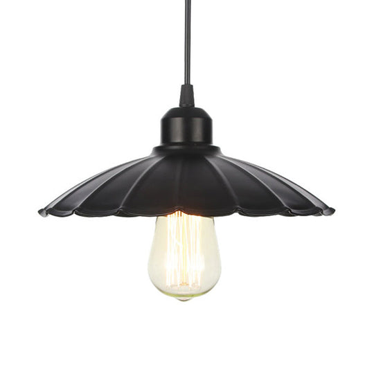 Farmhouse Pendant Light Fixture With Metal Shade - 1 Indoor Hanging In Black/White