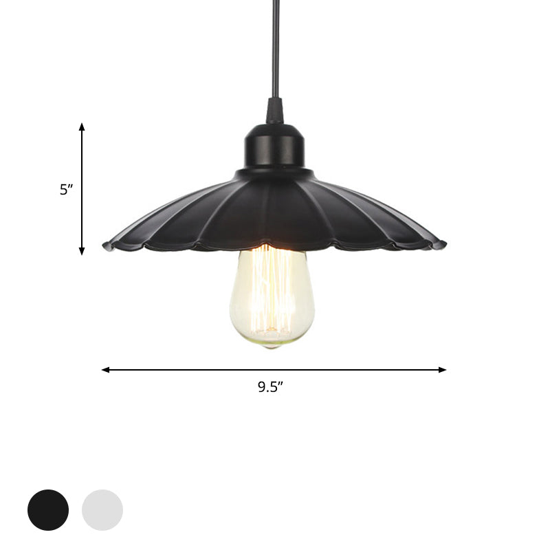 Farmhouse Pendant Light Fixture With Metal Shade - 1 Indoor Hanging In Black/White