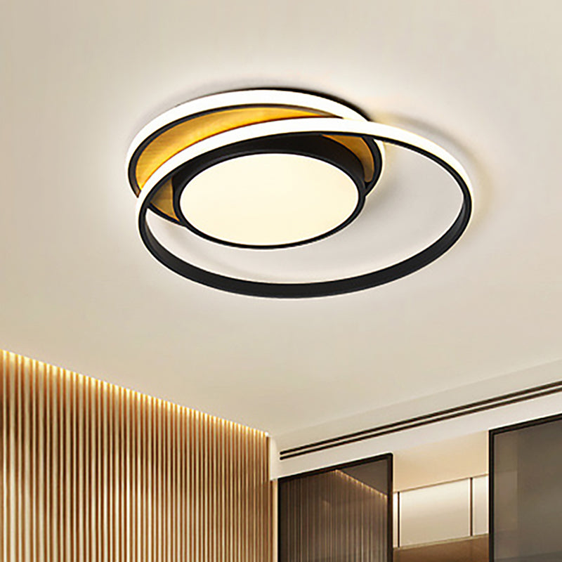 Ultra Thin Modern Metal Led Flush Ceiling Light In Black/White - White/Warm 18’/21.5’ Wide